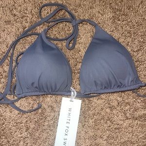 White fox Vacay mood bikini top in Steel